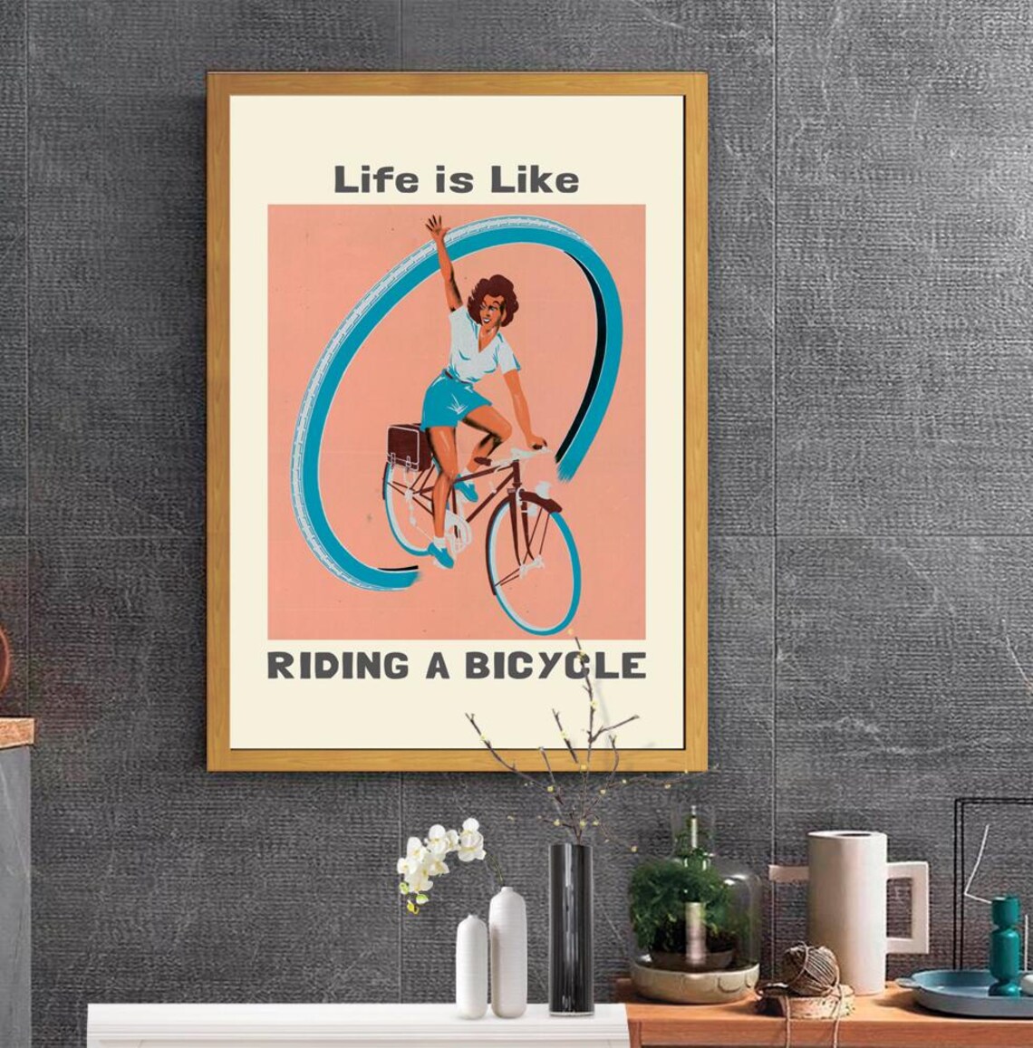 Life Is Like Riding A Bicycle Retro Woman Bike Vintage Quote Poster - Image 2