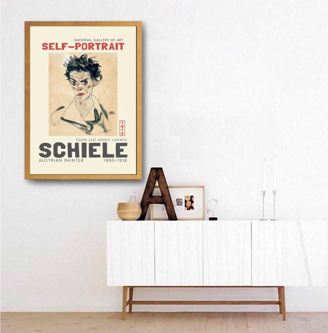 Egon Schiele Self Portrait 1912 Expressive Line Drawing Art Poster - Image 2