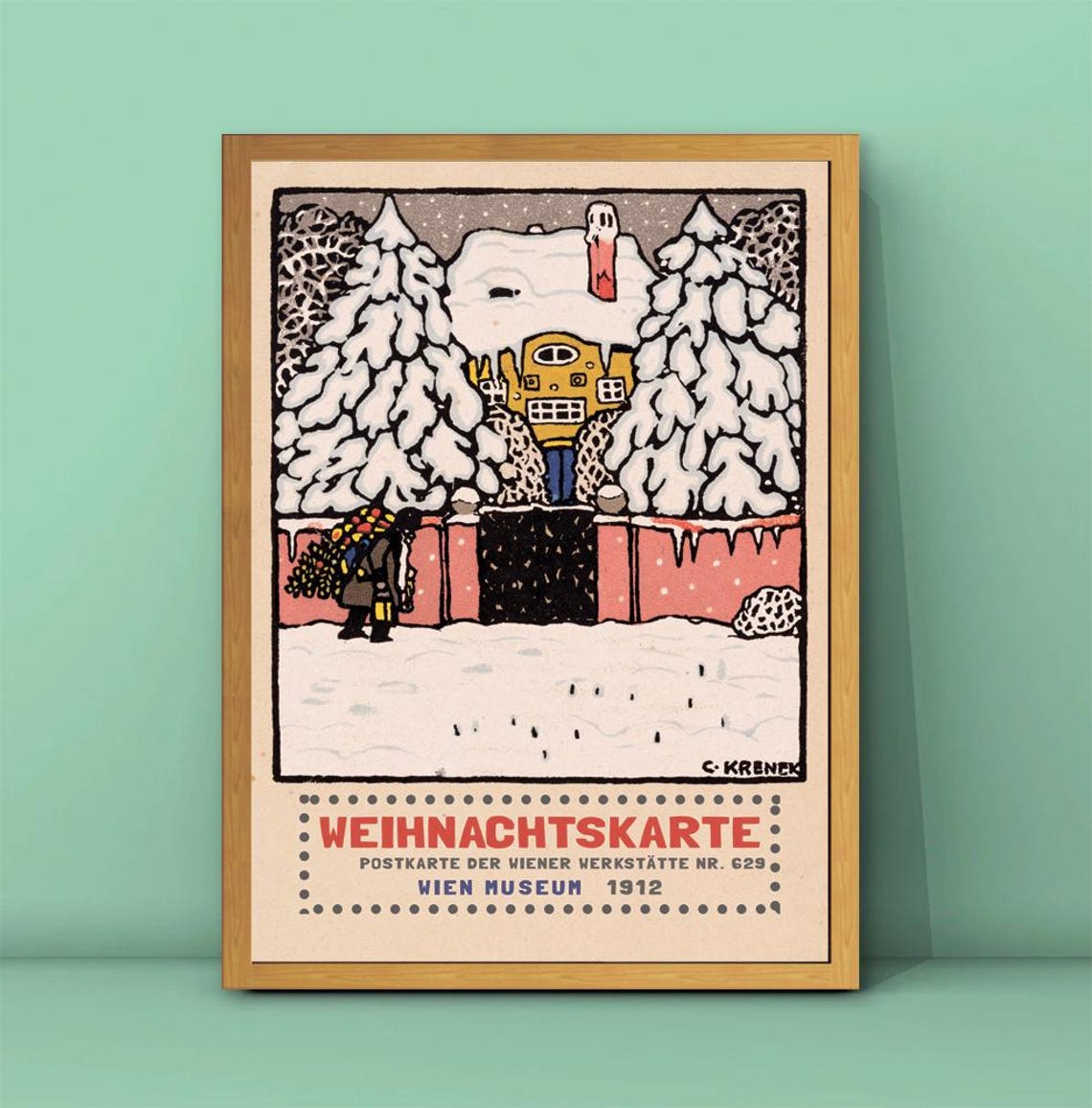 Carl Krenek Weihnachtskarte 1912 Vintage Christmas Card Art Poster