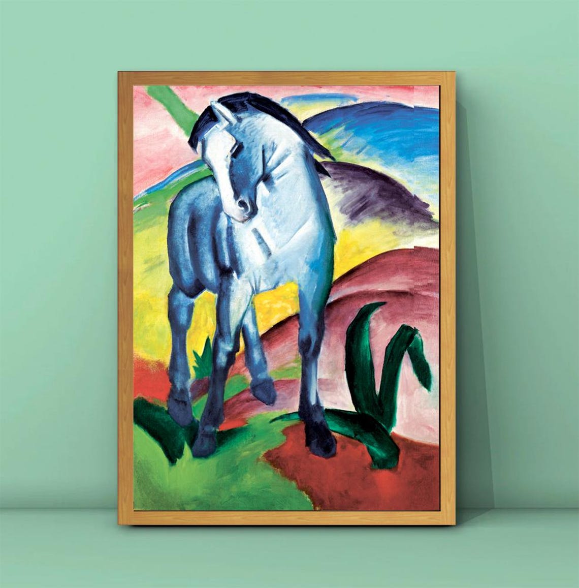 Blue Horse Expressionist Painting Colorful Landscape Art Poster - Image 3