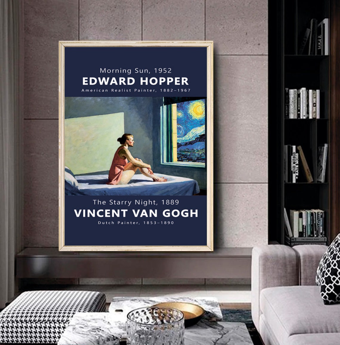 Hopper Morning Sun Starry Night Van Gogh Window Mashup Poster - Image 2