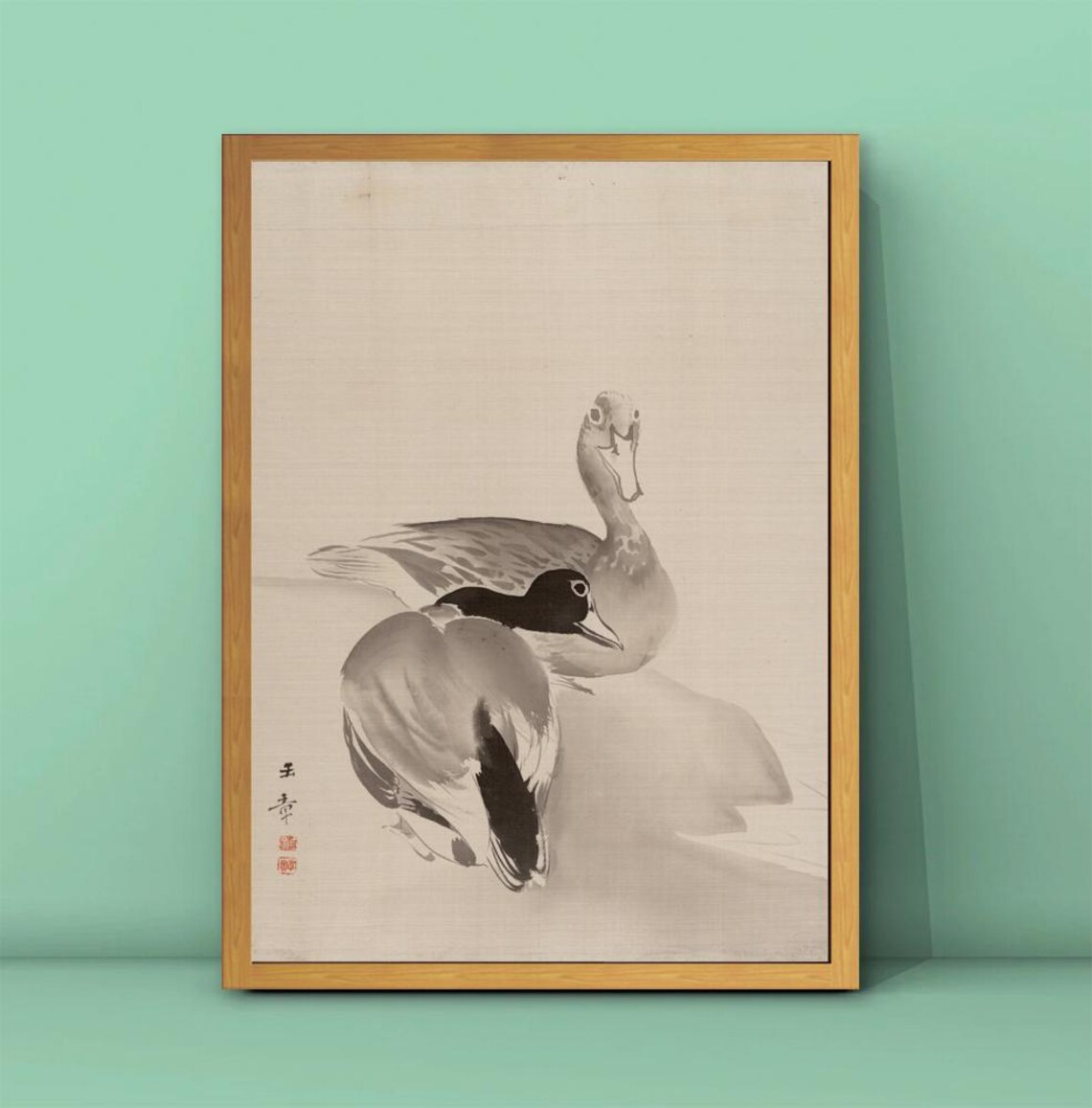 Kawabata Gyokusho Two Ducks Japanese Ink Wash Painting Art Poster