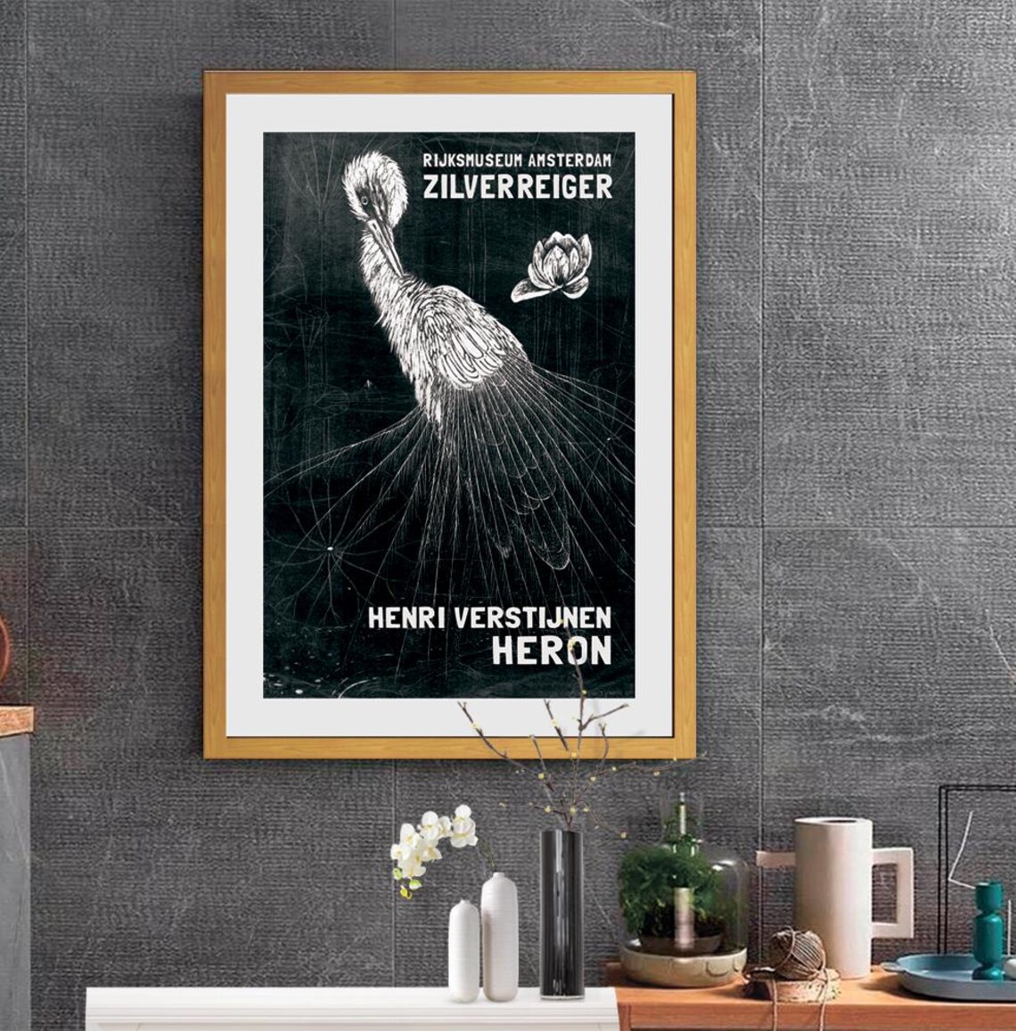 Henri Verstijnen Zilverreiger Heron Rijksmuseum Woodcut Poster - Image 2