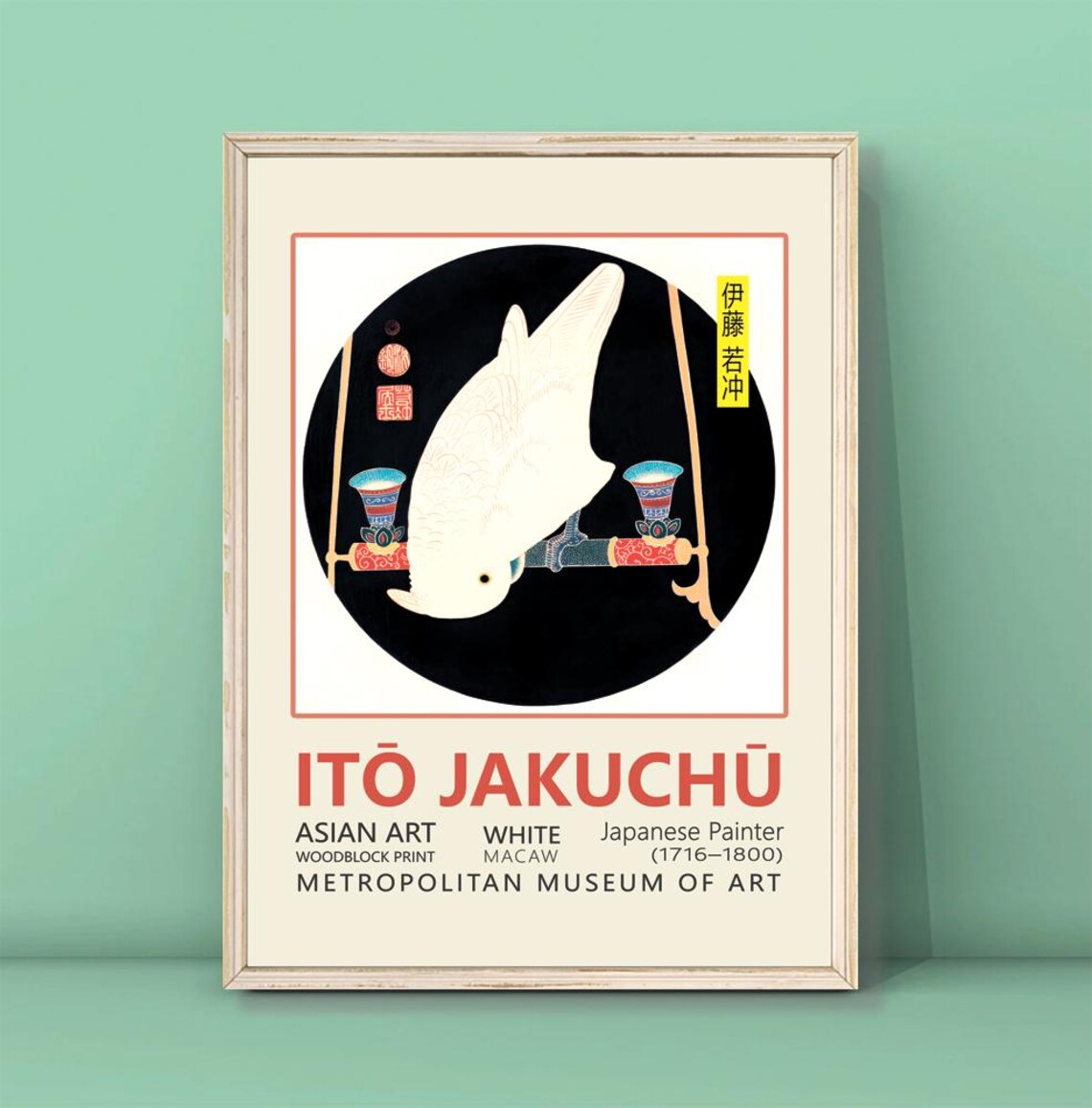 Ito Jakuchu White Macaw Japanese Woodblock Poster Metropolitan Museum Bird Art