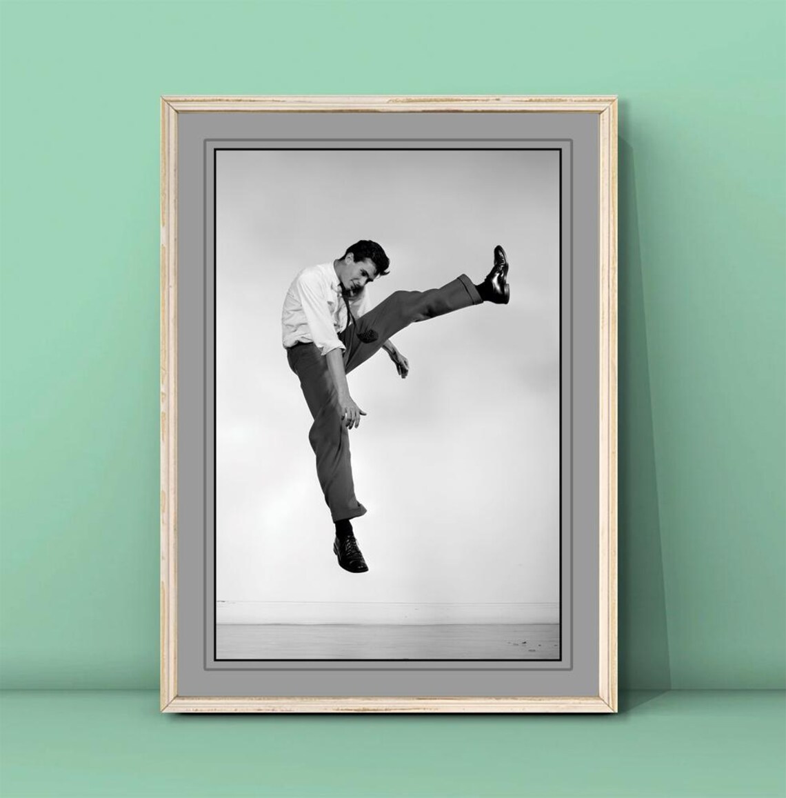 Vintage Leaping Man Mid Air Jump Black White Photography Poster