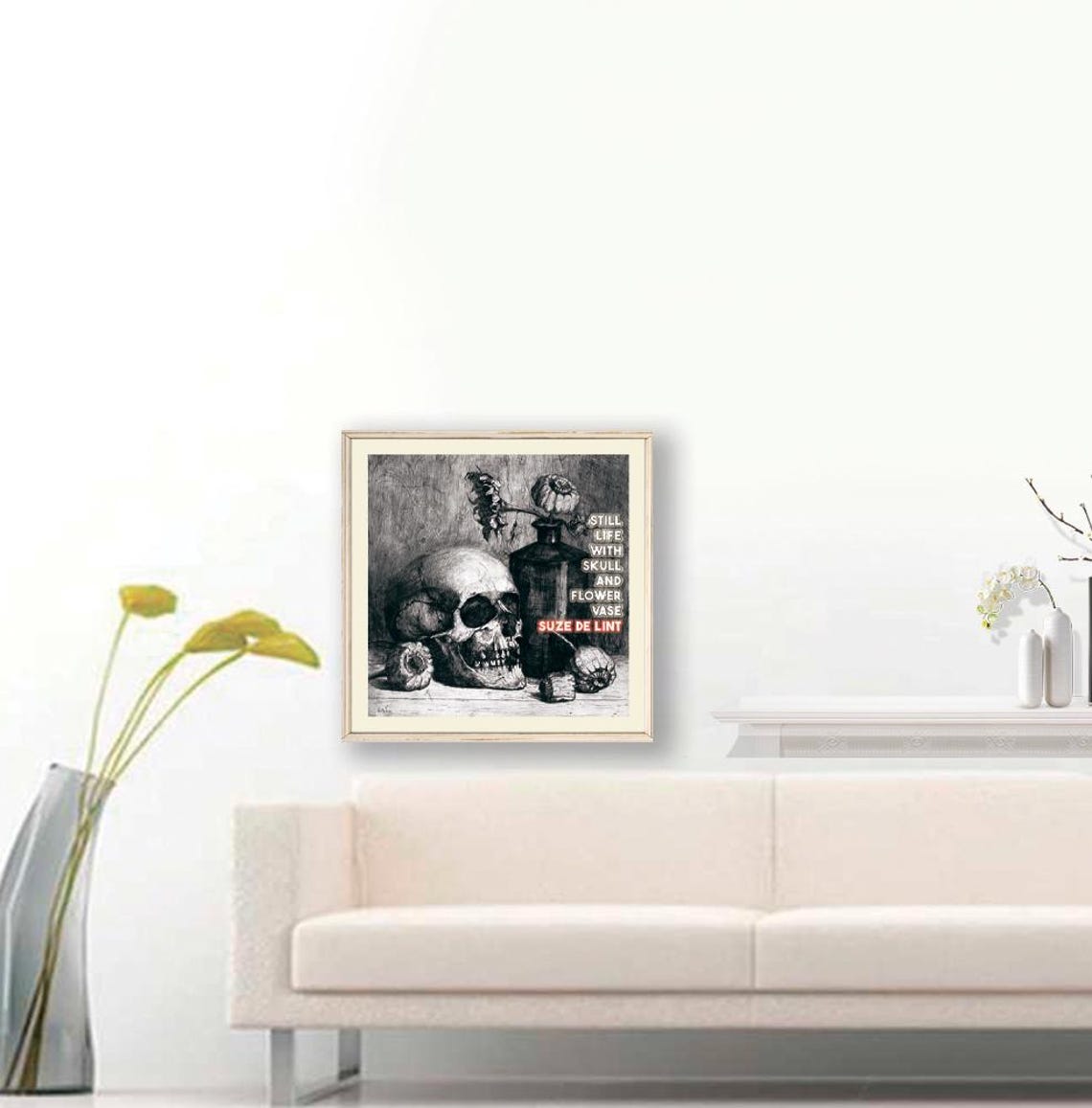 Suze de Lint Still Life with Skull and Flower Vase Etching Art Poster - Image 2