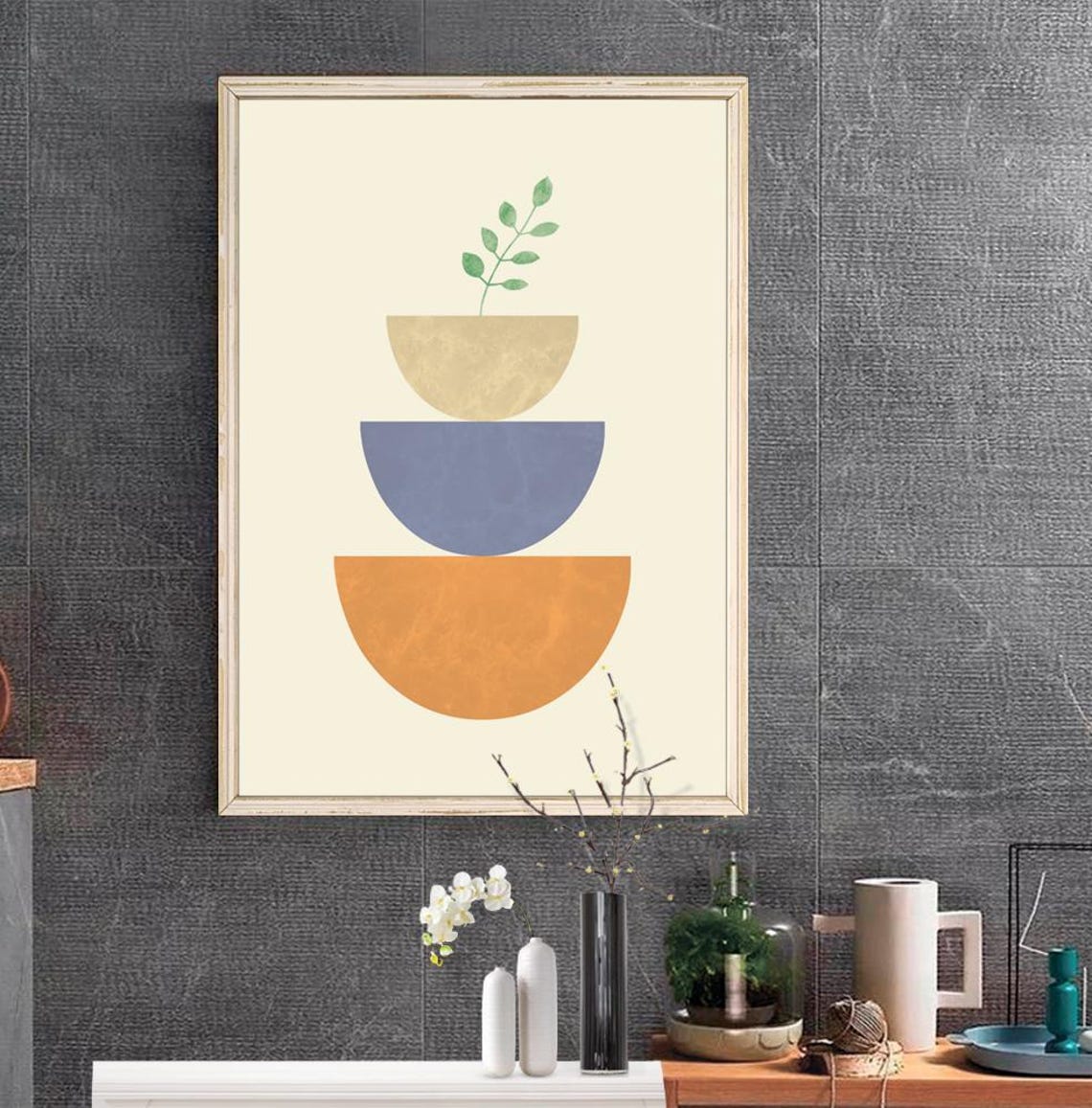 Boho Terracotta Blue Stacked Half Circle Botanical Neutral Art Poster - Image 2