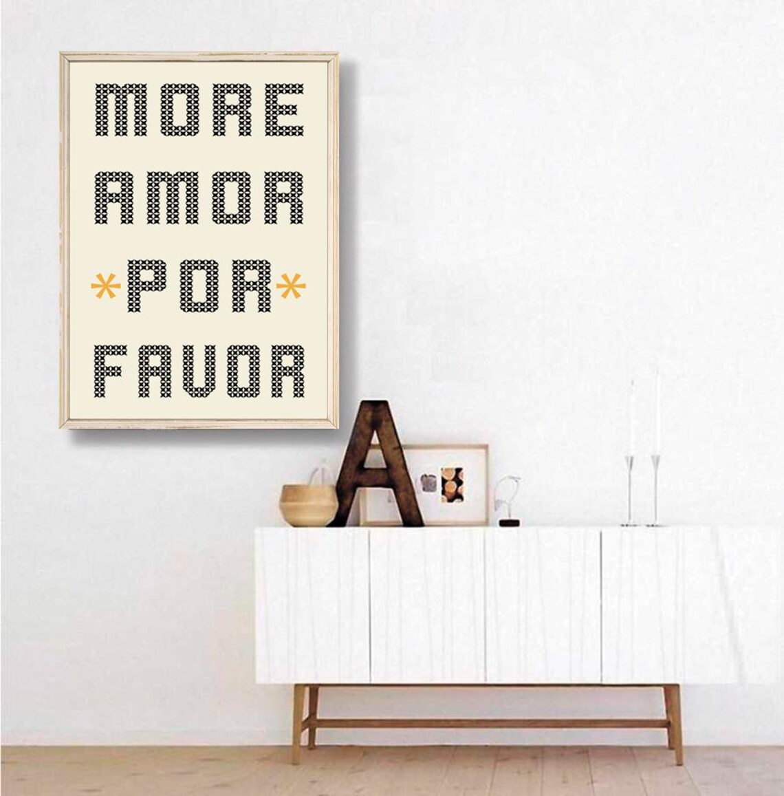 More Amor Por Favor Patterned Lettering Quote Poster With Gold Accents - Image 2