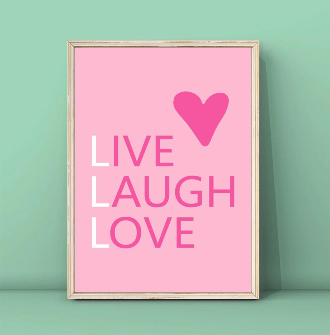 Live Laugh Love Pink Heart Preppy Inspirational Quote Poster