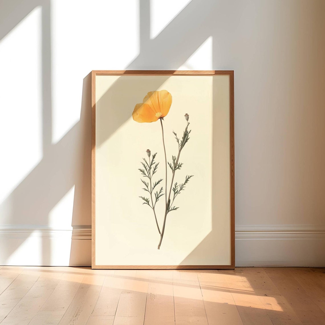 Single Orange Poppy Pressed Flower Botanical Minimal Art Print Poster