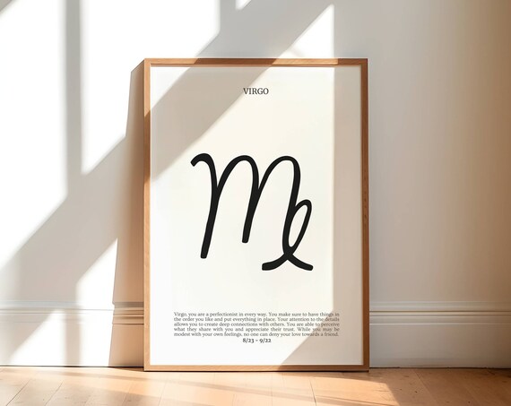 Virgo Zodiac Sign Symbol Minimal Black And White Astrology Poster