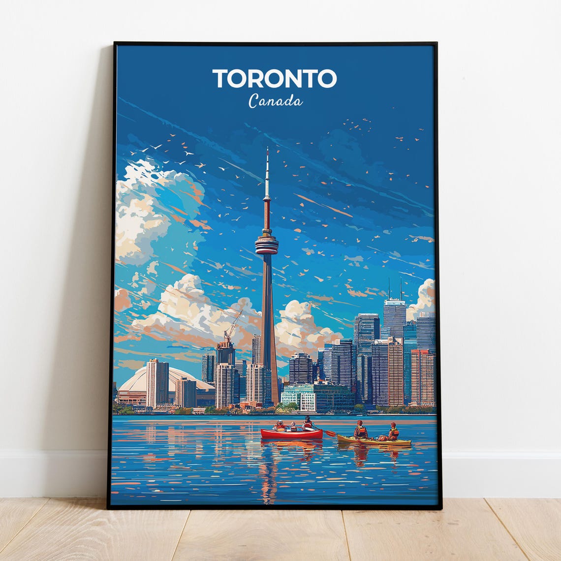 Toronto Canada CN Tower Skyline Summer Lake Retro Travel Poster