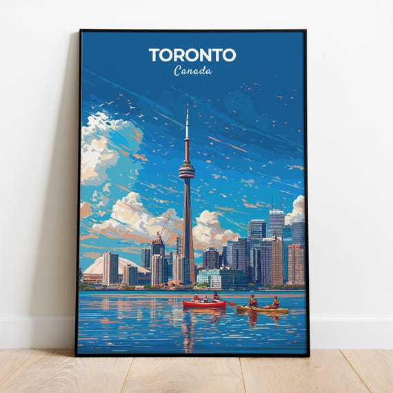 Toronto Print Travel Poster Of Skyline Cn Tower And Waterfront View Ontario Canada Gift