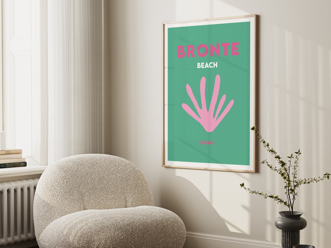Bronte Beach Sydney Minimalist Green Pink Shell Travel Poster - Image 2