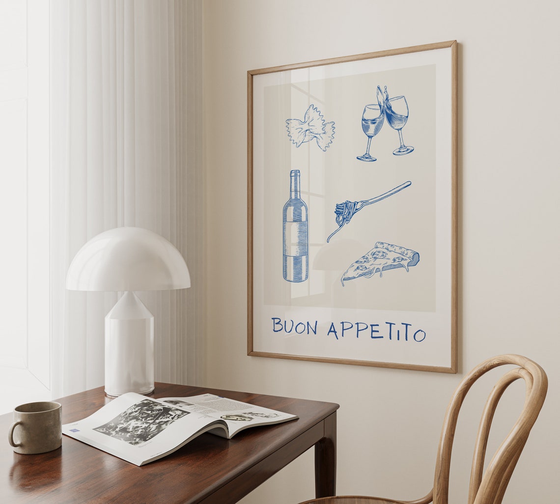 Buon Appetito Blue Italian Food Line Art Kitchen Decor Poster - Image 3