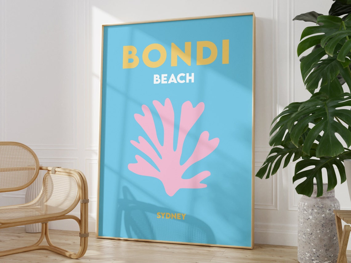 Bondi Beach Sydney Minimalist Light Blue Pink Coral Travel Poster - Image 4