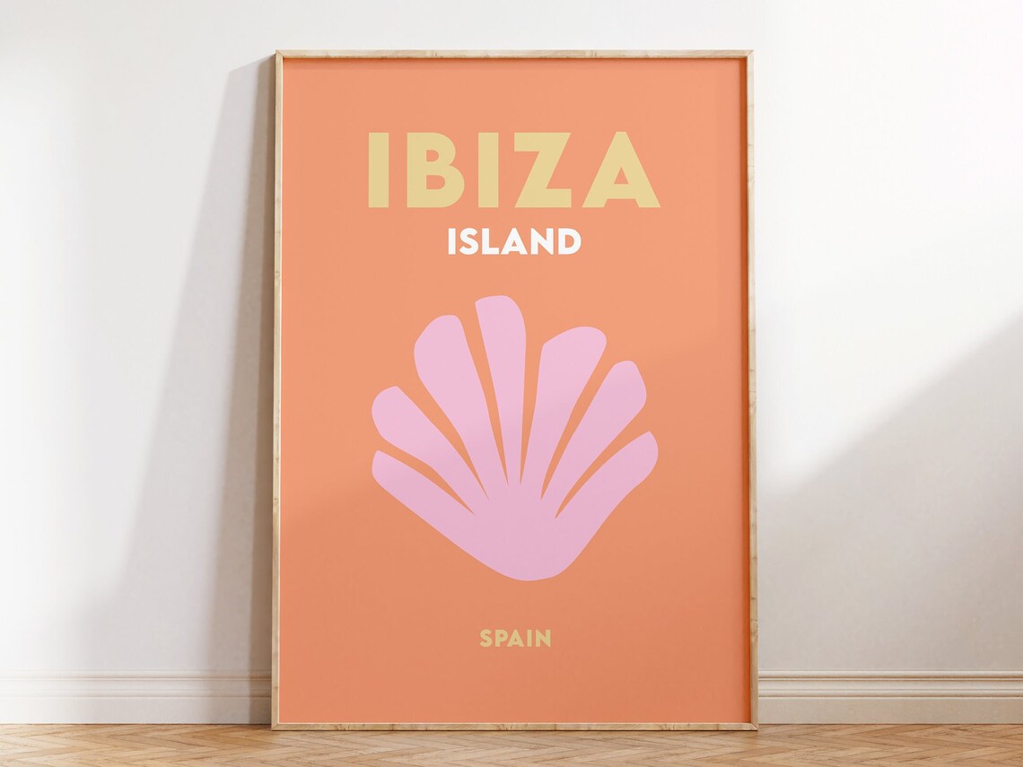 Ibiza Island Spain Minimalist Orange Pink Shell Travel Poster - Image 4