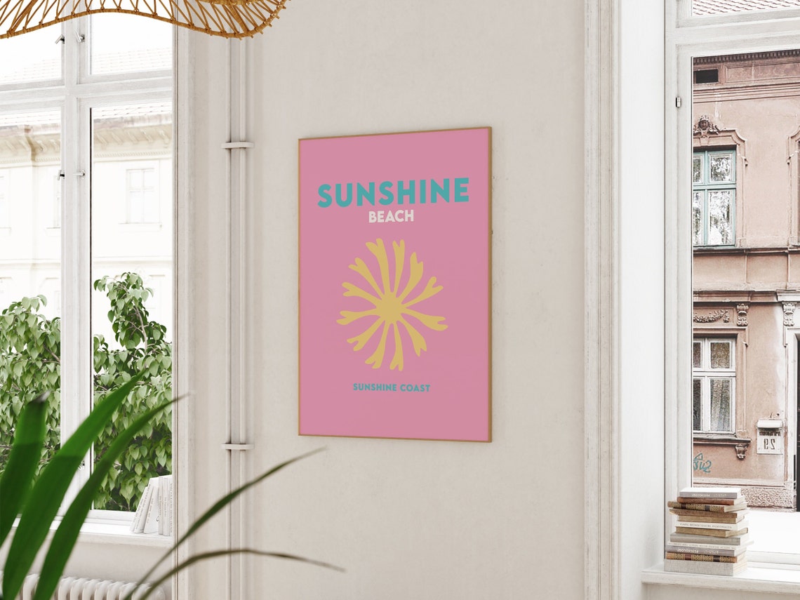 Sunshine Beach Sunshine Coast Pink Yellow Sunburst Travel Poster - Image 3