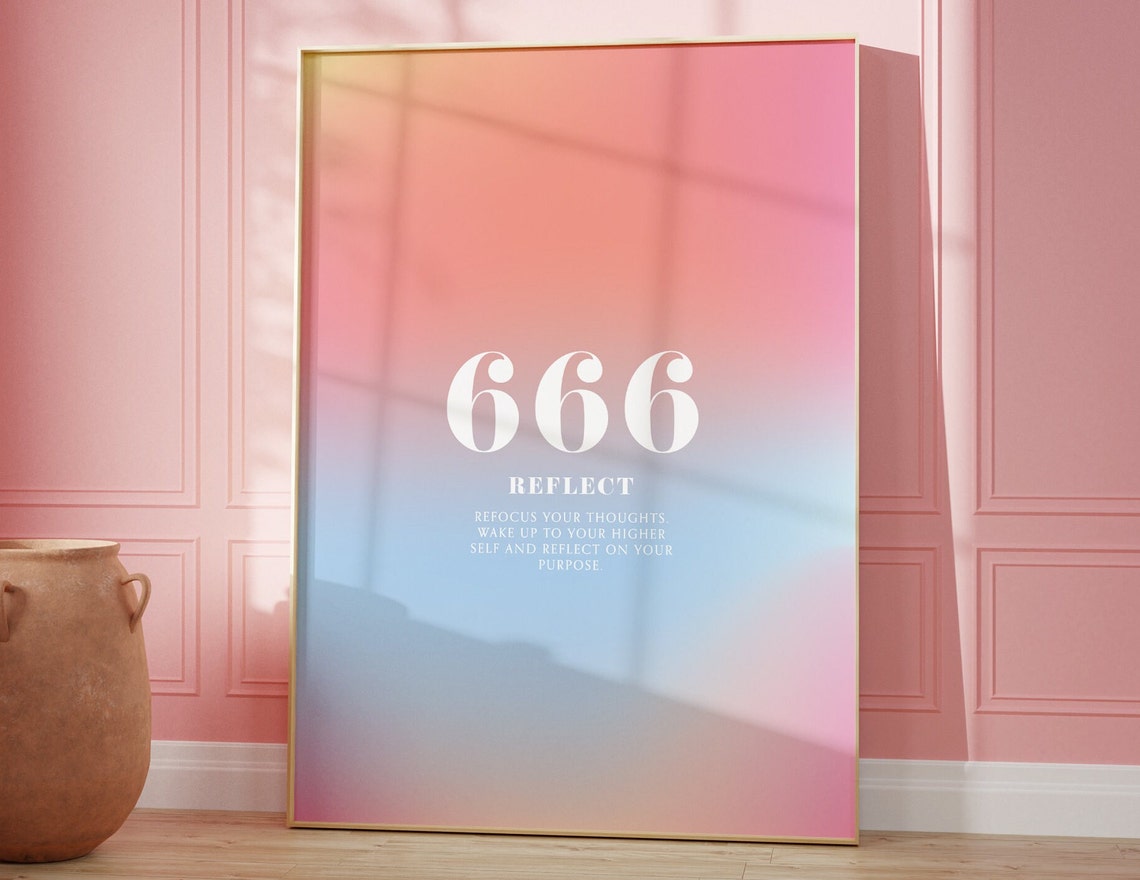 Angel Number 666 Reflect Pink Blue Rainbow Gradient Aura Poster