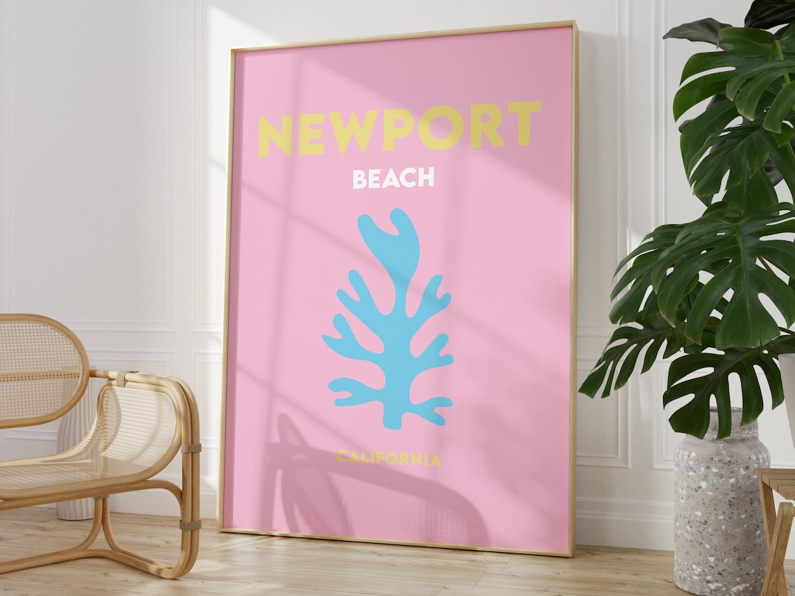 Newport Beach California Blue Coral Minimalist Travel Poster