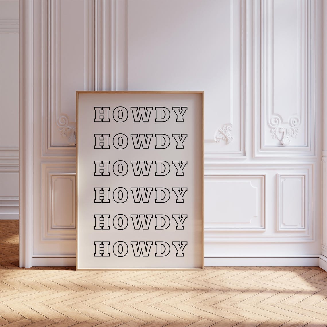 Howdy Repeated Western Collegiate Outline Typography Wall Poster - Image 2