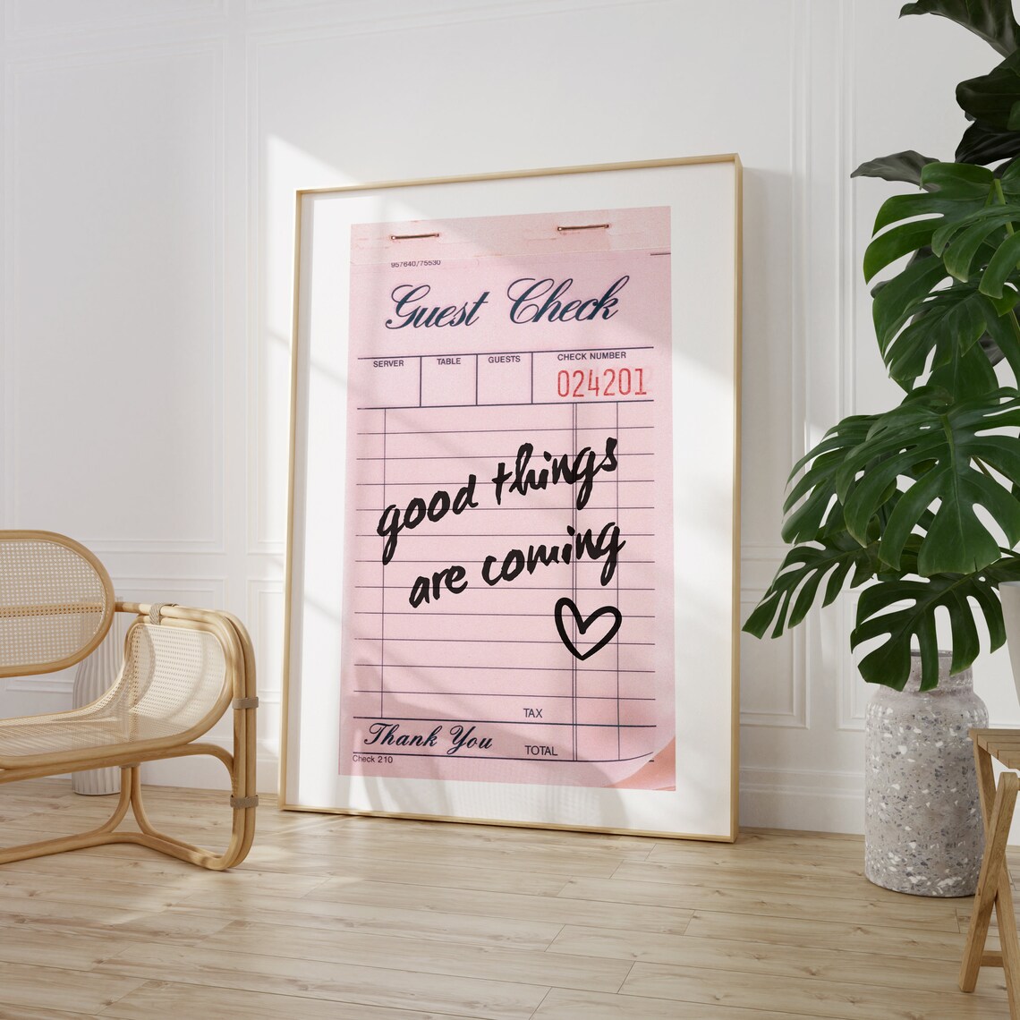 Guest Check Retro Bar Cart Art Print, Pink Decor - Image 3