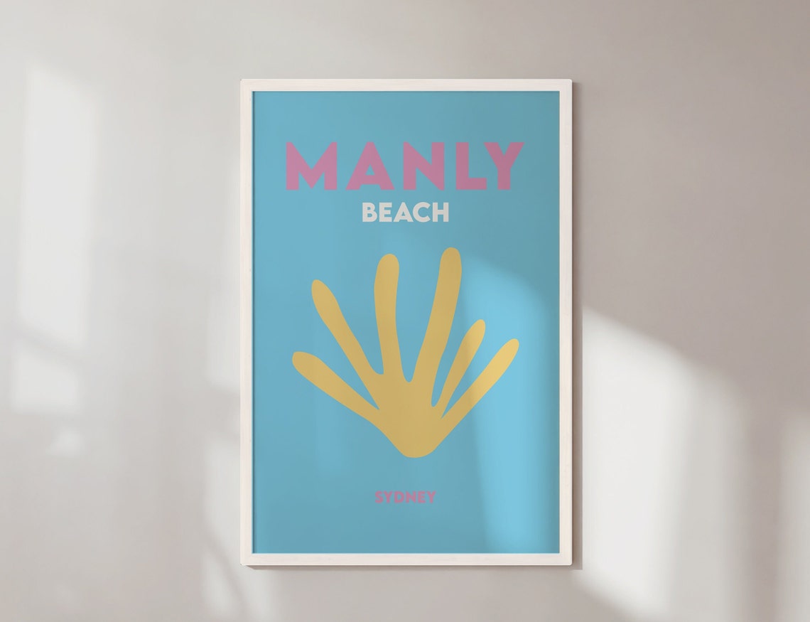 Manly Beach Sydney Blue Yellow Seashell Minimalist Travel Poster - Image 4