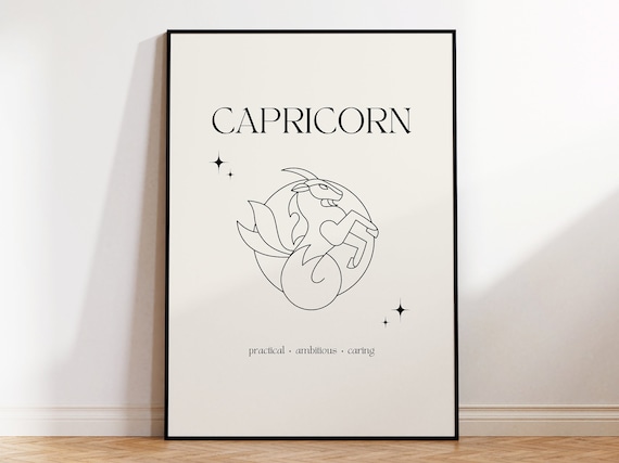 Capricorn Zodiac Sign Minimalist Sea Goat Line Art Cream Poster