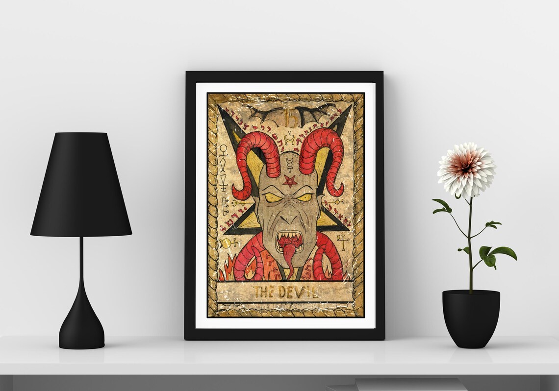 The Devil Tarot Card Wall Art Tarot Card Art Prints Major Arcana Art Occult Art Print Devil Art Prints Mystical Gothic Dark Devil Art