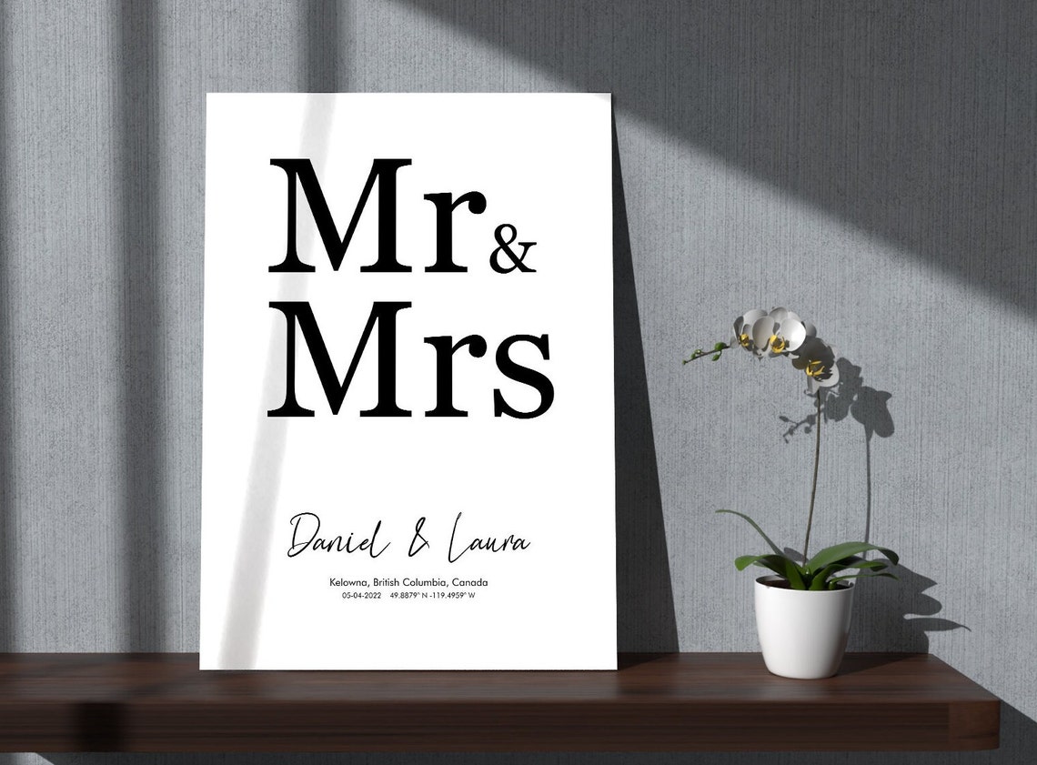 Mr And Mrs Personalized Wedding Sign Custom Names Date Wall Poster