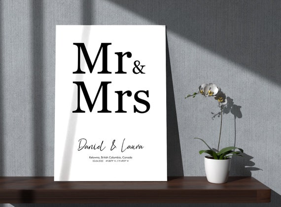Mr And Mrs Personalized Wedding Sign Custom Names Date Wall Poster