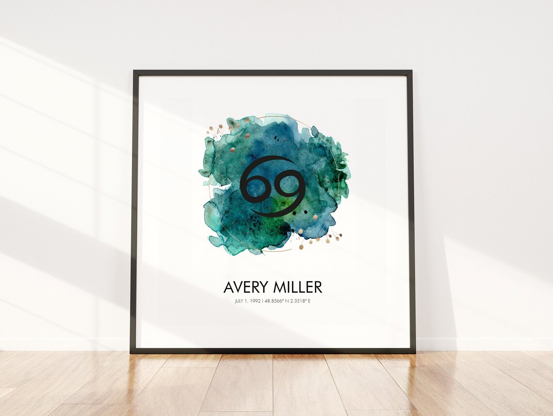 Cancer Zodiac Symbol Watercolor Galaxy Starry Night Art Poster - Image 2