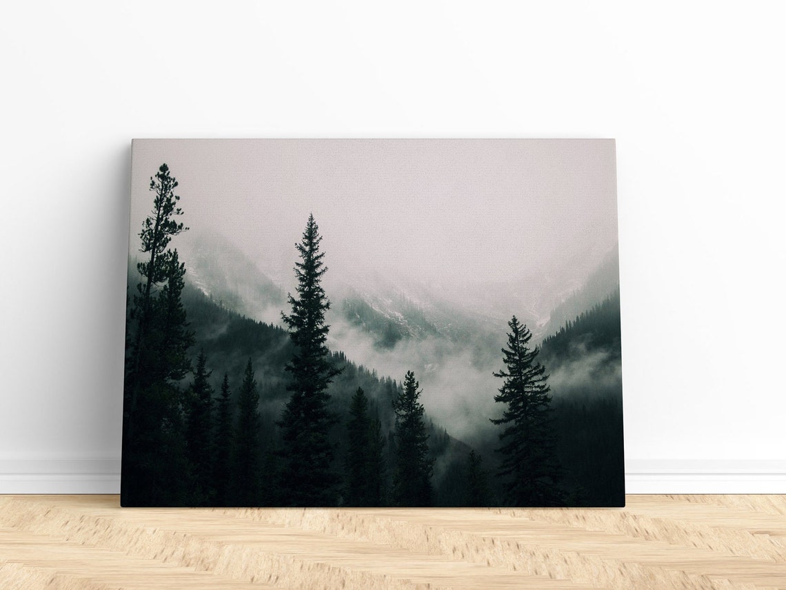 Foggy Mountain Forest Pine Silhouettes Rising In Mist Poster
