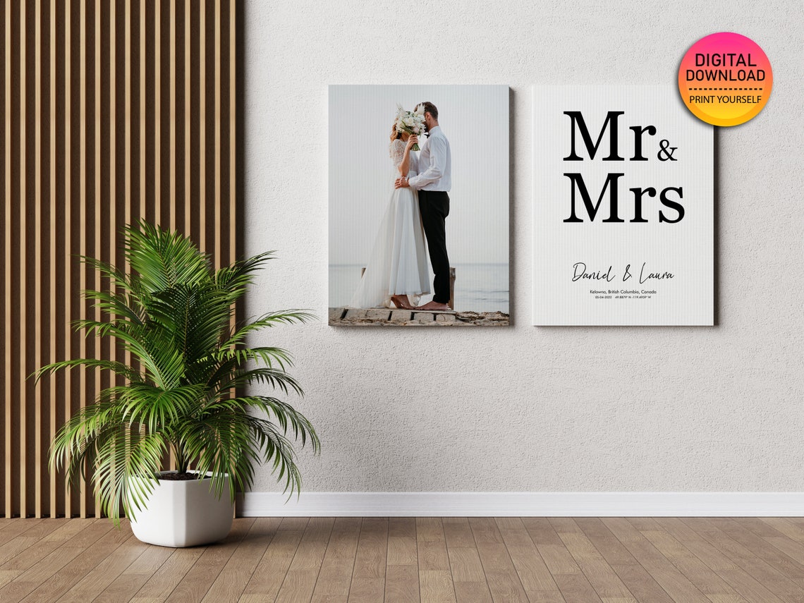 Personalized Mr & Mrs Wedding Sign with Names Date Coordinates Poster - Image 3