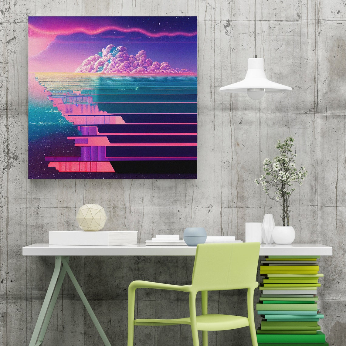 Above The Clouds Synthwave Wall Art Print Vaporwave Art Square Dopamine Decor Art Blacklight Wall Art Lofi Art Lo Fi Wall - Image 2