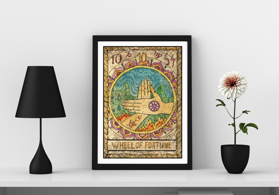 Wheel Of Fortune Tarot Card Hands Around Wheel Vintage Mystic Art Poster