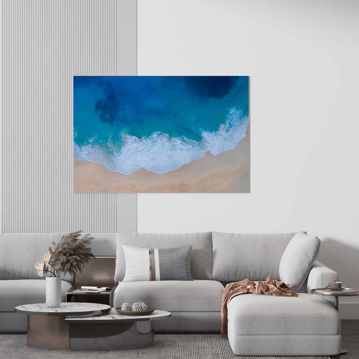 Aerial Ocean Waves Rolling Over Sandy Beach Turquoise Sea Photo Poster - Image 3