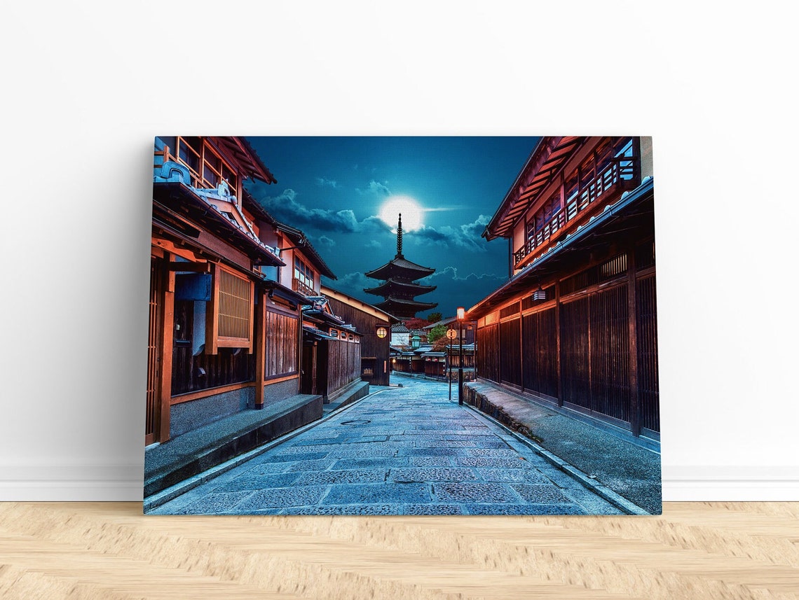 Kyoto Yasaka Pagoda at Night Moonlit Cobblestone Street Japan Poster