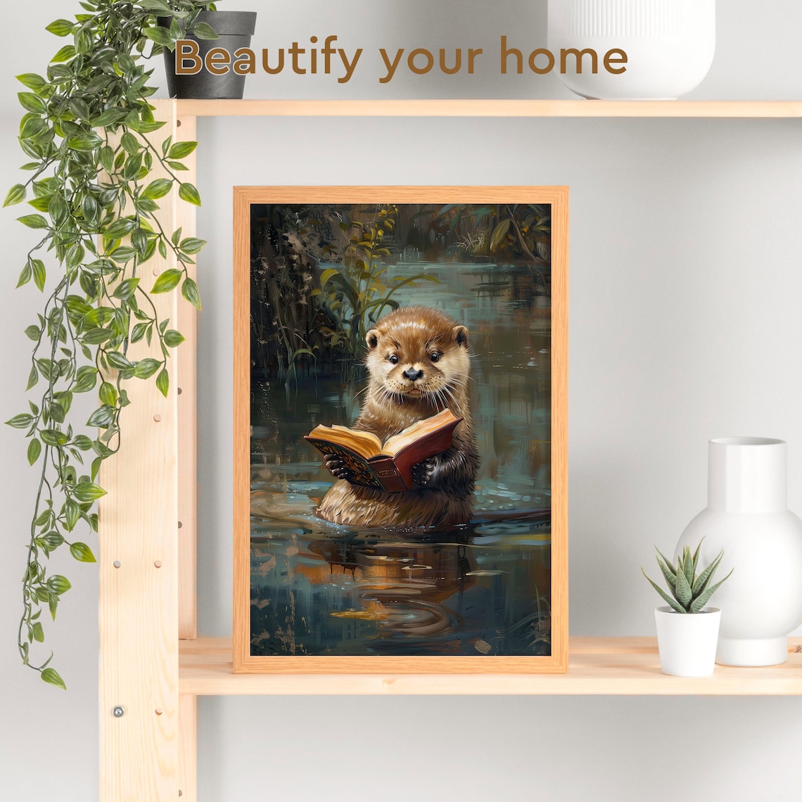 Otter Booklover Poster, Funny Lake Life Nursery Decor - Image 3