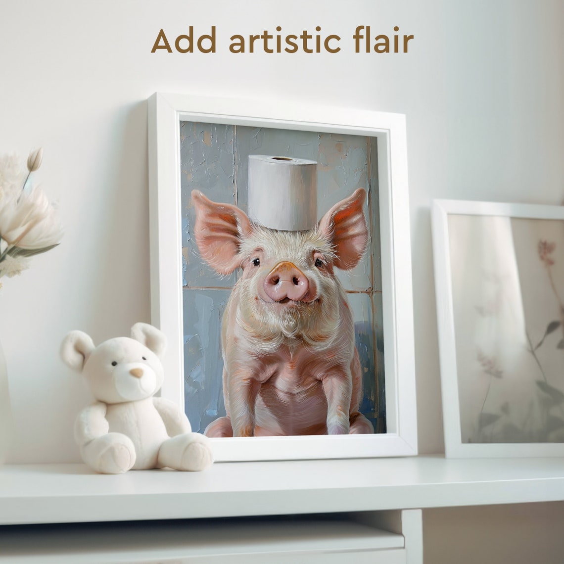 Bathroom Toilet Paper Piggy Poster Pig Lover Gift Farm Animals Portrait Toilet Wall Art Baby Pig Print Oil Paintings Funny Bath Decor - Image 2