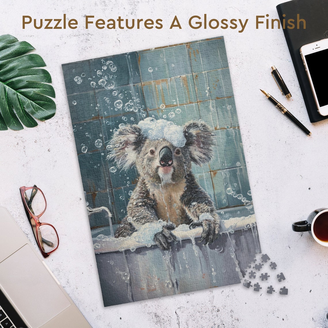 Koala Taking a Bubble Bath in a Vintage Tiled Bathroom Poster - Image 3