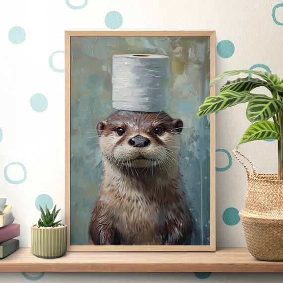 Sea Otter Bathroom Poster, Oil-Painting Style