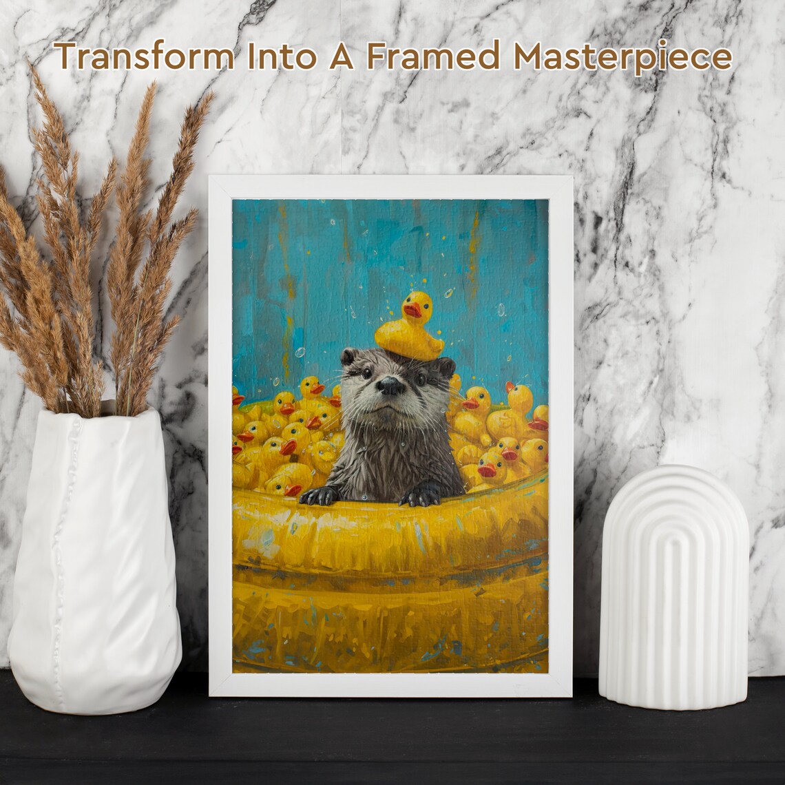 Happy Otter Relaxing in a Tub Full of Yellow Rubber Ducks Poster - Image 2