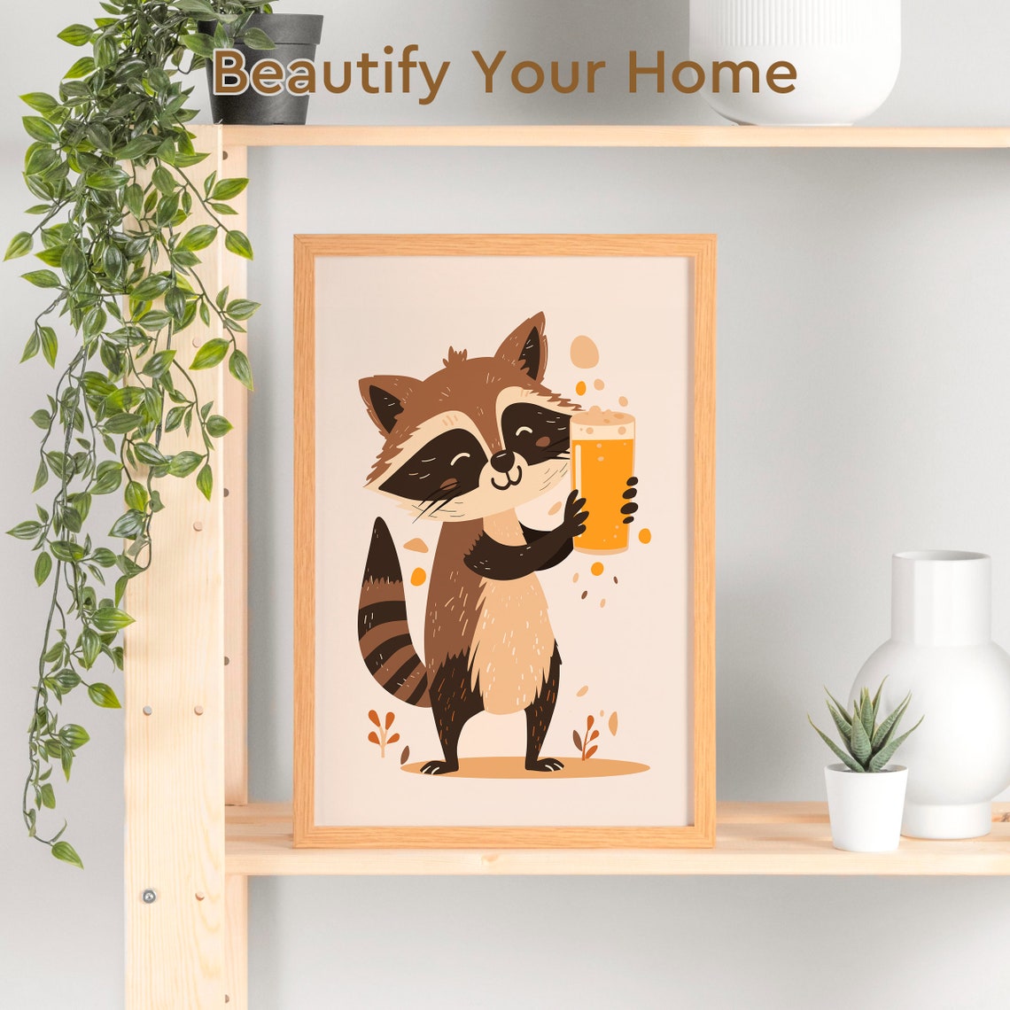 Happy Cartoon Raccoon Holding a Cold Beer Mug Cheerful Poster - Image 3