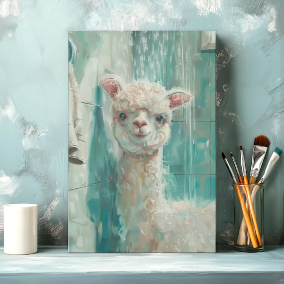 Sweet Baby Alpaca Enjoying A Gentle Rain Shower Portrait Poster