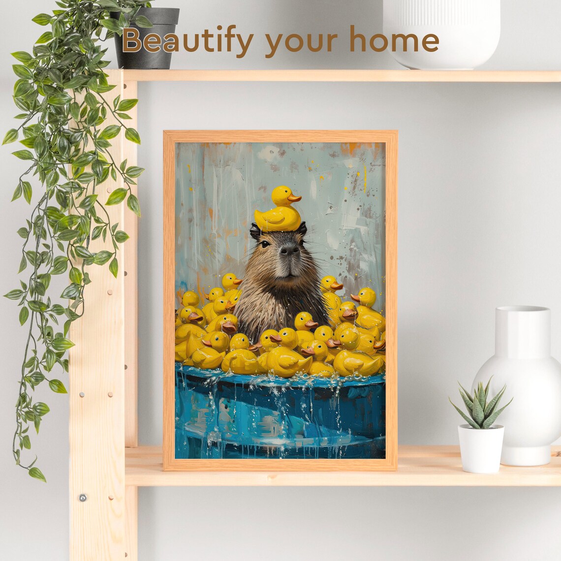 Rubber Duck Capybara Bathroom Poster, Funny Wildlife - Image 3
