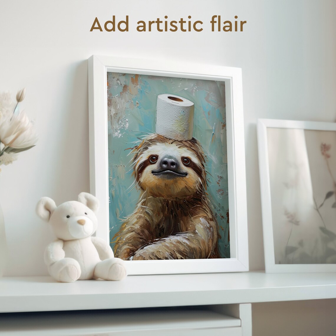 Bathroom Toilet Paper Sloth, Funny Animal Poster - Image 2