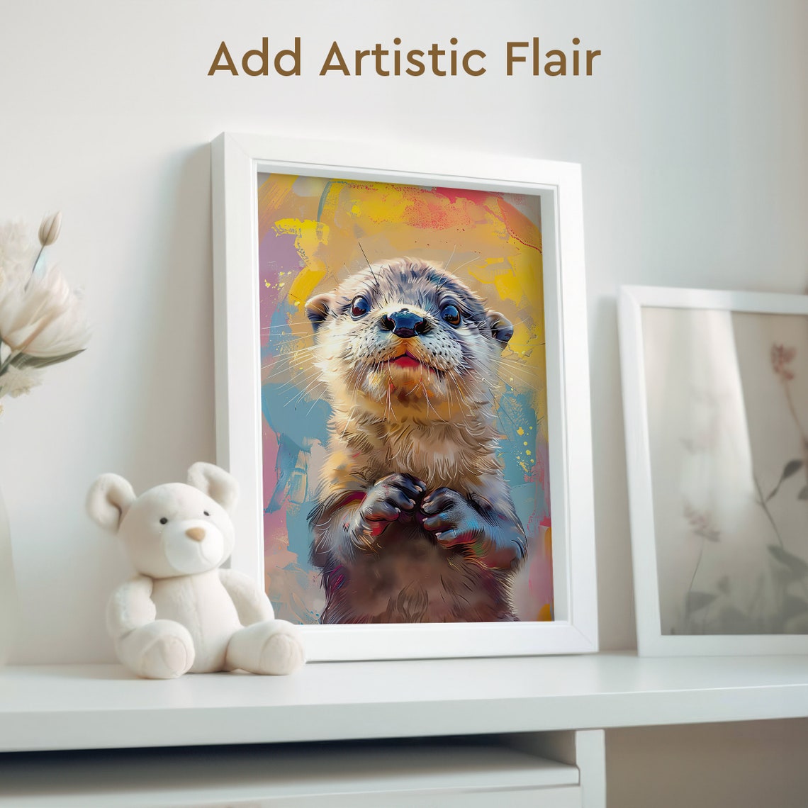 Otter Portrait Against a Colorful Abstract Background Poster - Image 2