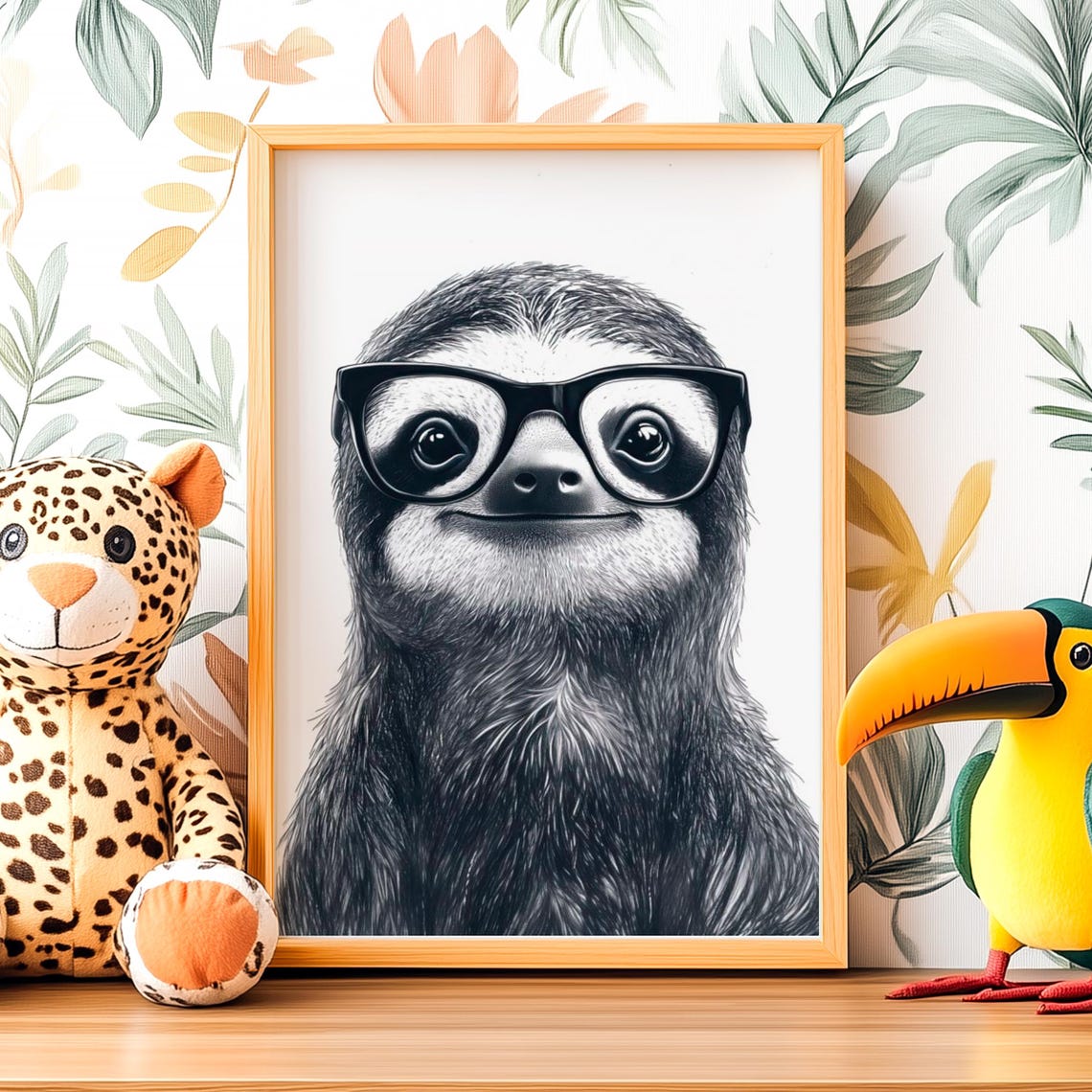 Adorable Sloth Wearing Big Black Nerdy Glasses Portrait Poster