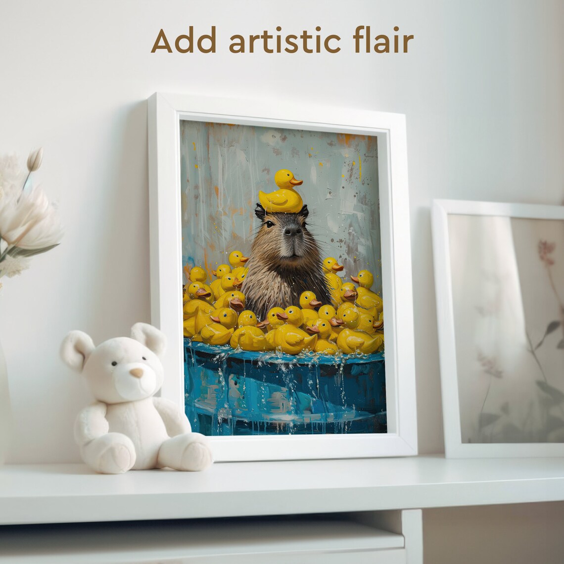Rubber Duck Capybara Bathroom Poster, Funny Wildlife - Image 2